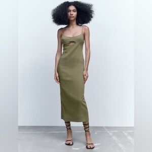 Zara Cut Out Linen Blend Dress NWT